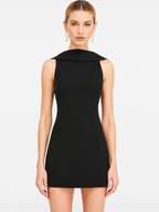 Black Fold-Over Collar Mini Dress