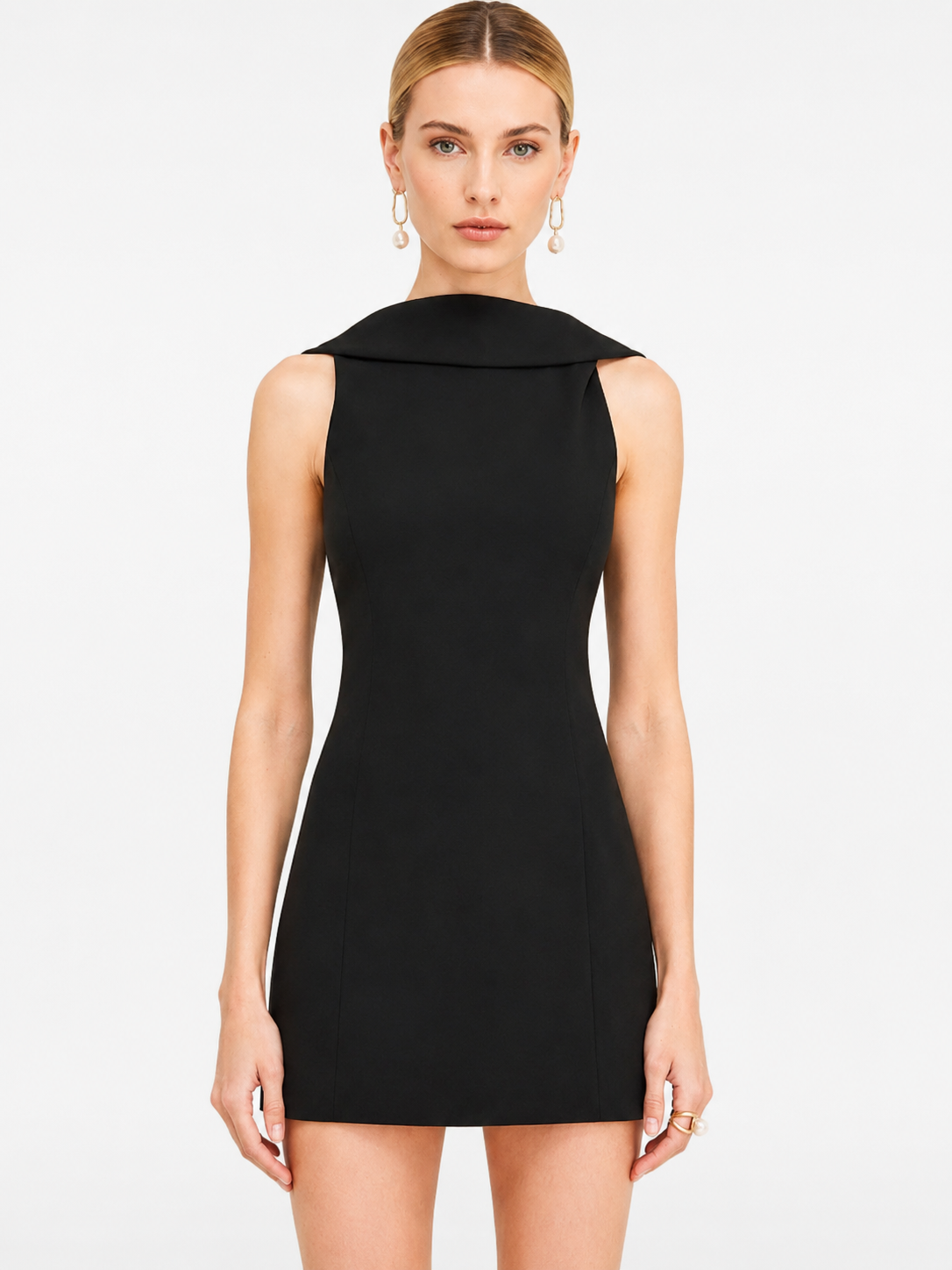 Black Fold-Over Collar Mini Dress