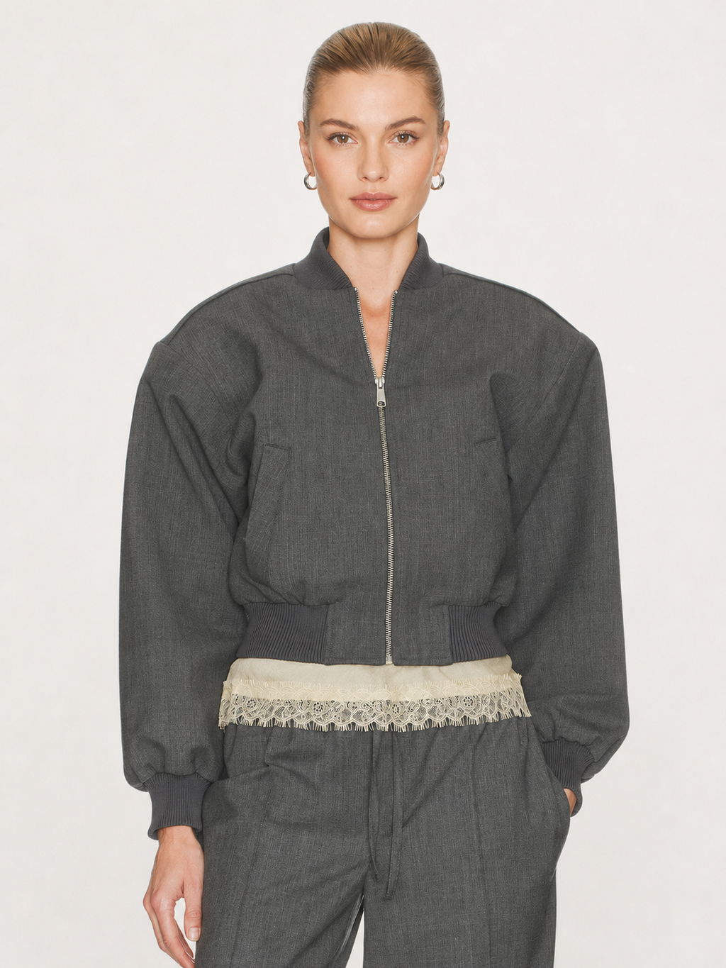 Charcoal Cropped Bomber Jacket