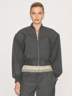 Charcoal Cropped Bomber Jacket