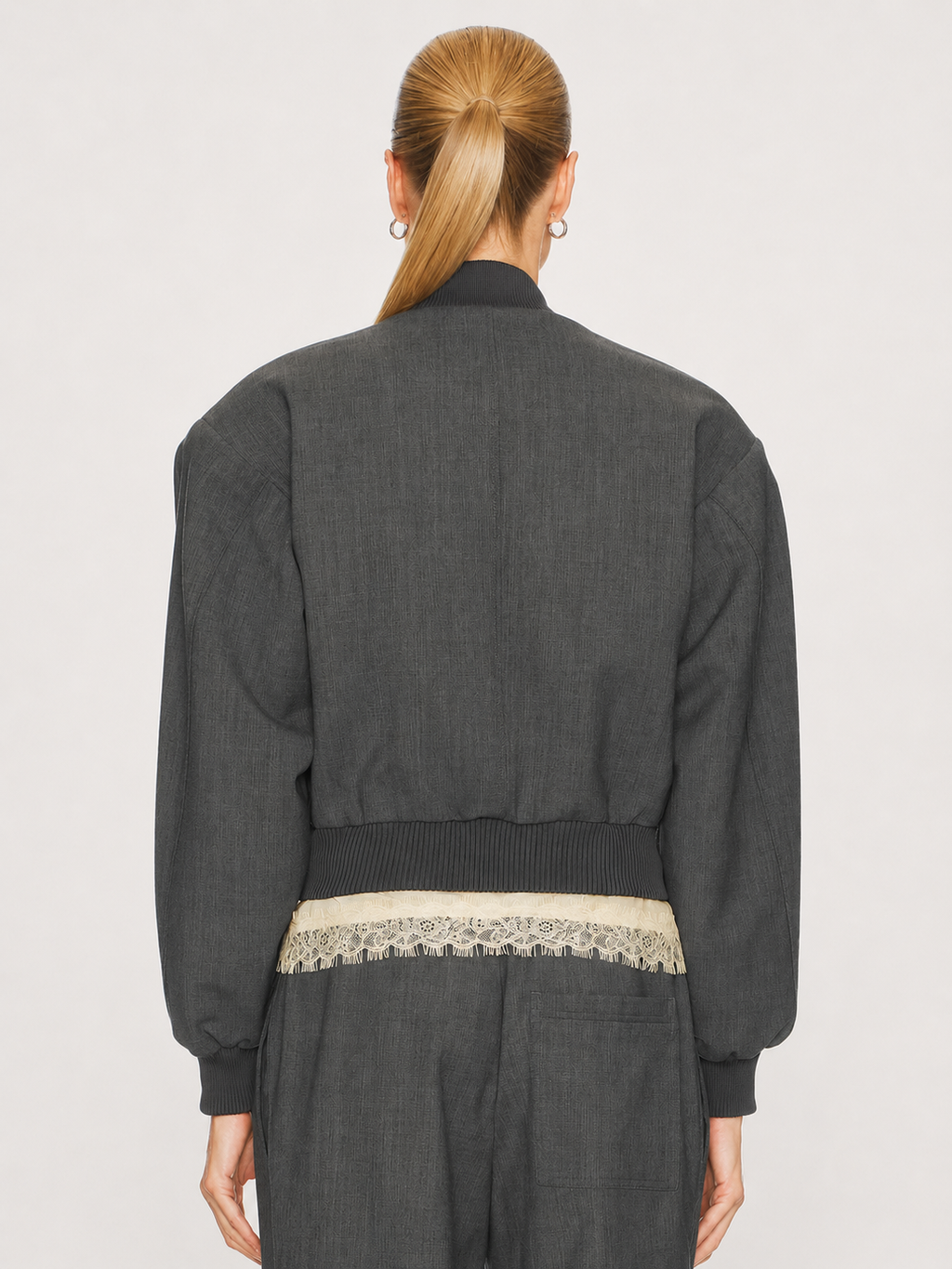 Charcoal Cropped Bomber Jacket