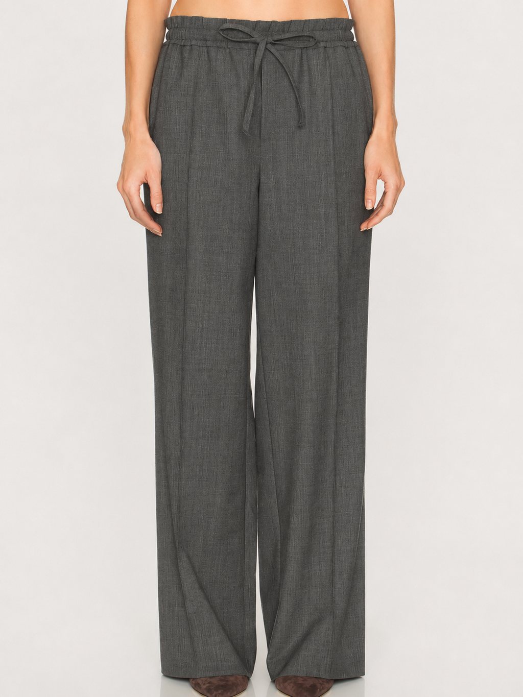 Charcoal Drawstring Wide-Leg Pants