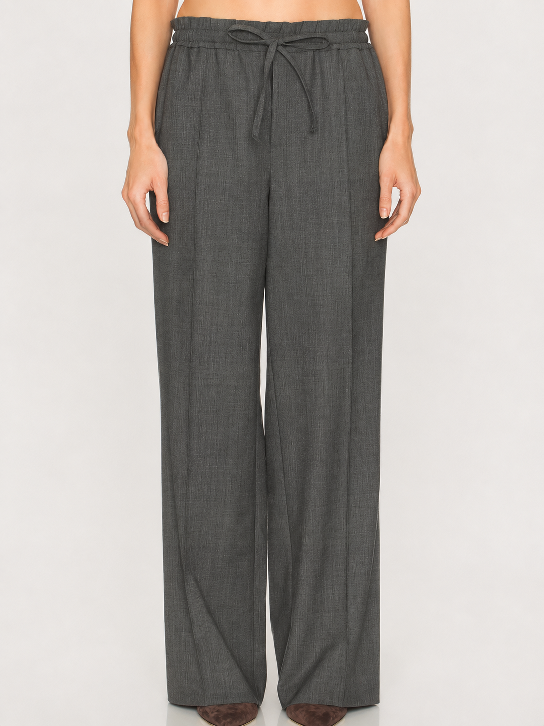 Charcoal Drawstring Wide-Leg Pants