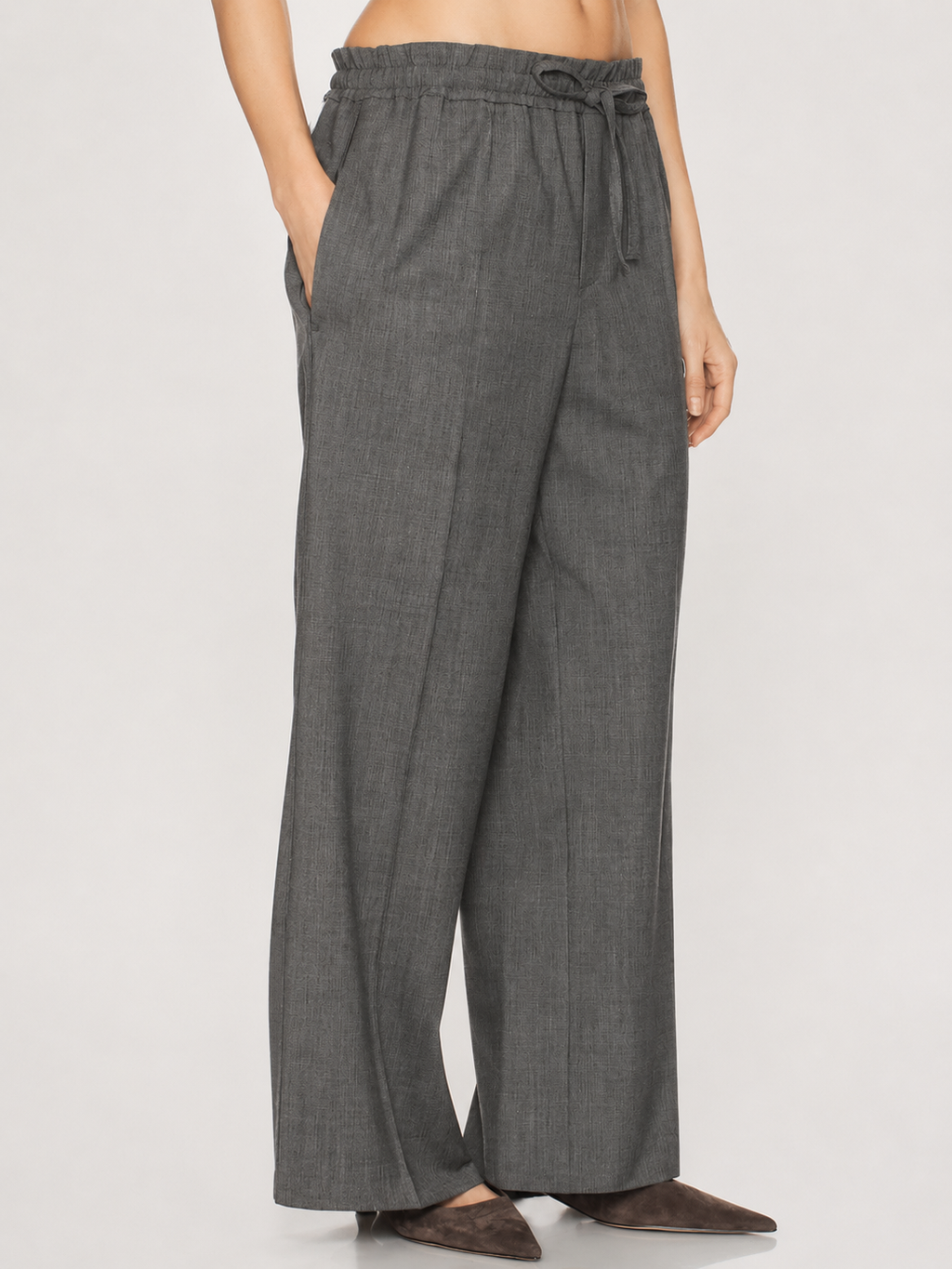 Charcoal Drawstring Wide-Leg Pants