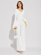 Draped Neck Lace Bell Sleeve Top