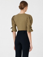 Camel Puff Sleeve Cropped Top