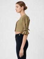 Camel Puff Sleeve Cropped Top