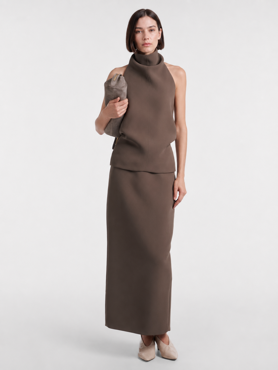 High Neck Open Back Peplum Top