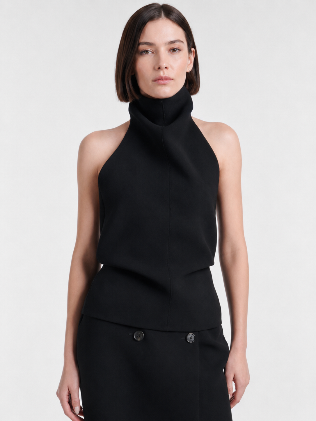 High Neck Open Back Peplum Top