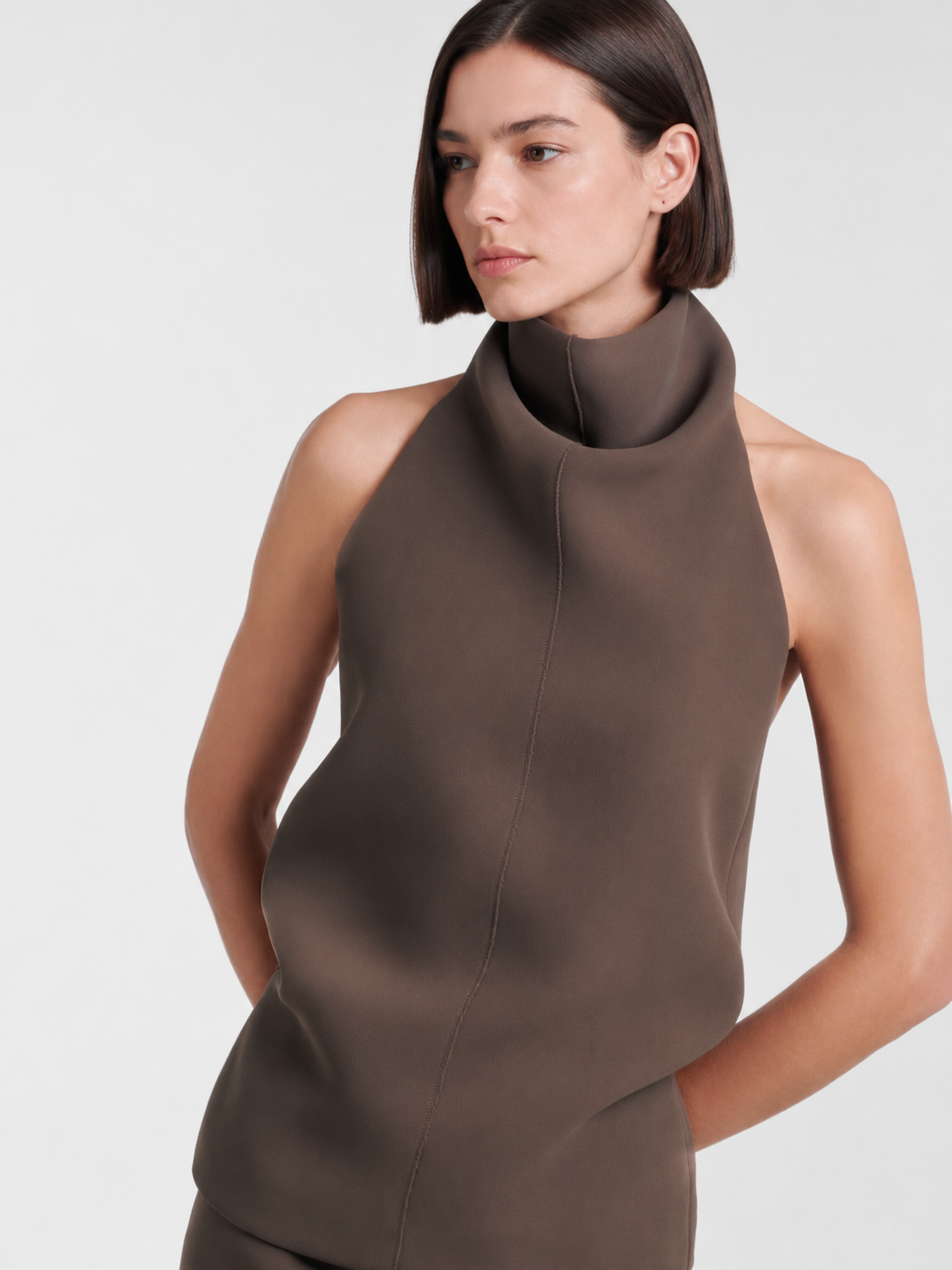 High Neck Open Back Peplum Top