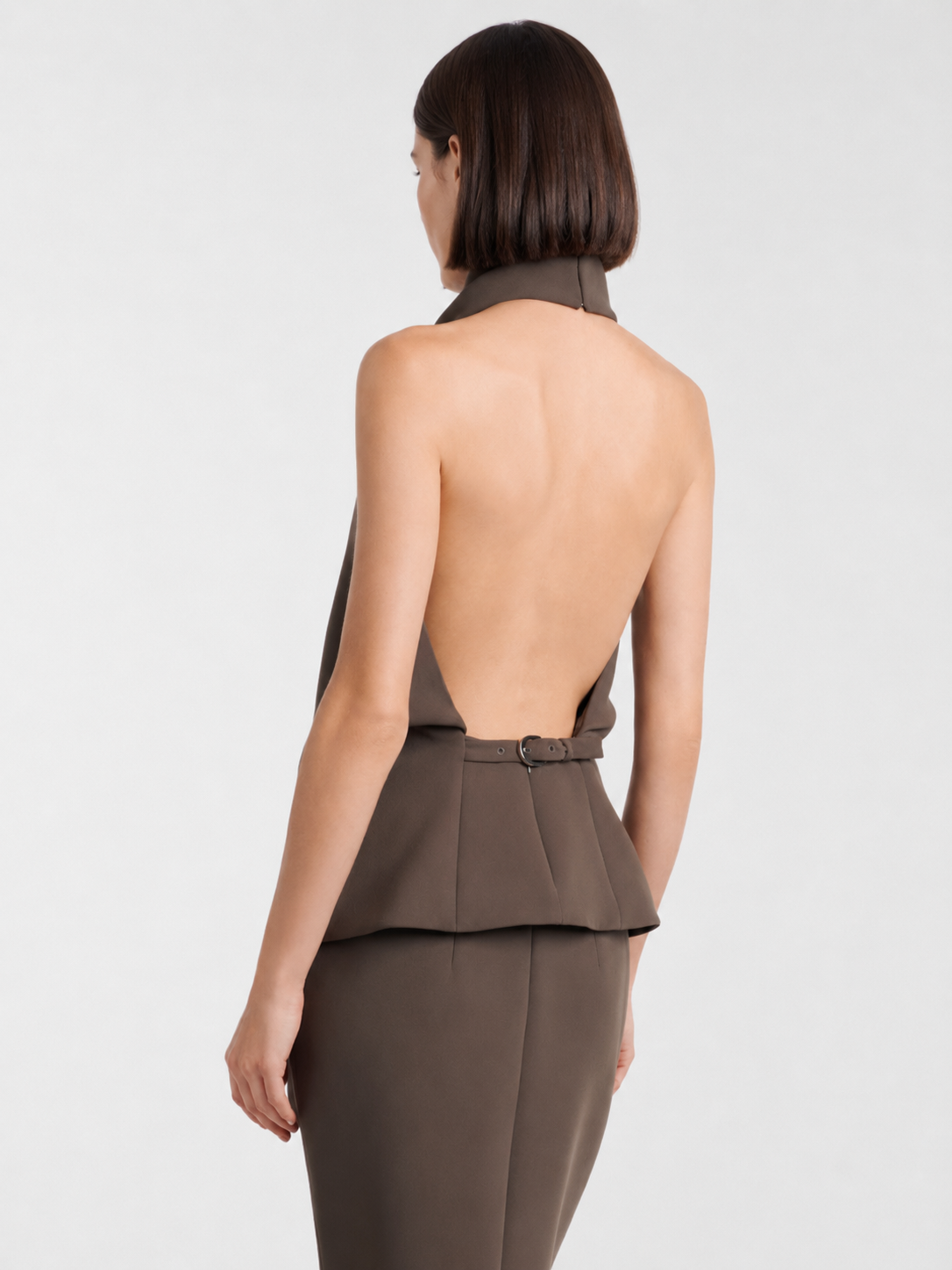 High Neck Open Back Peplum Top