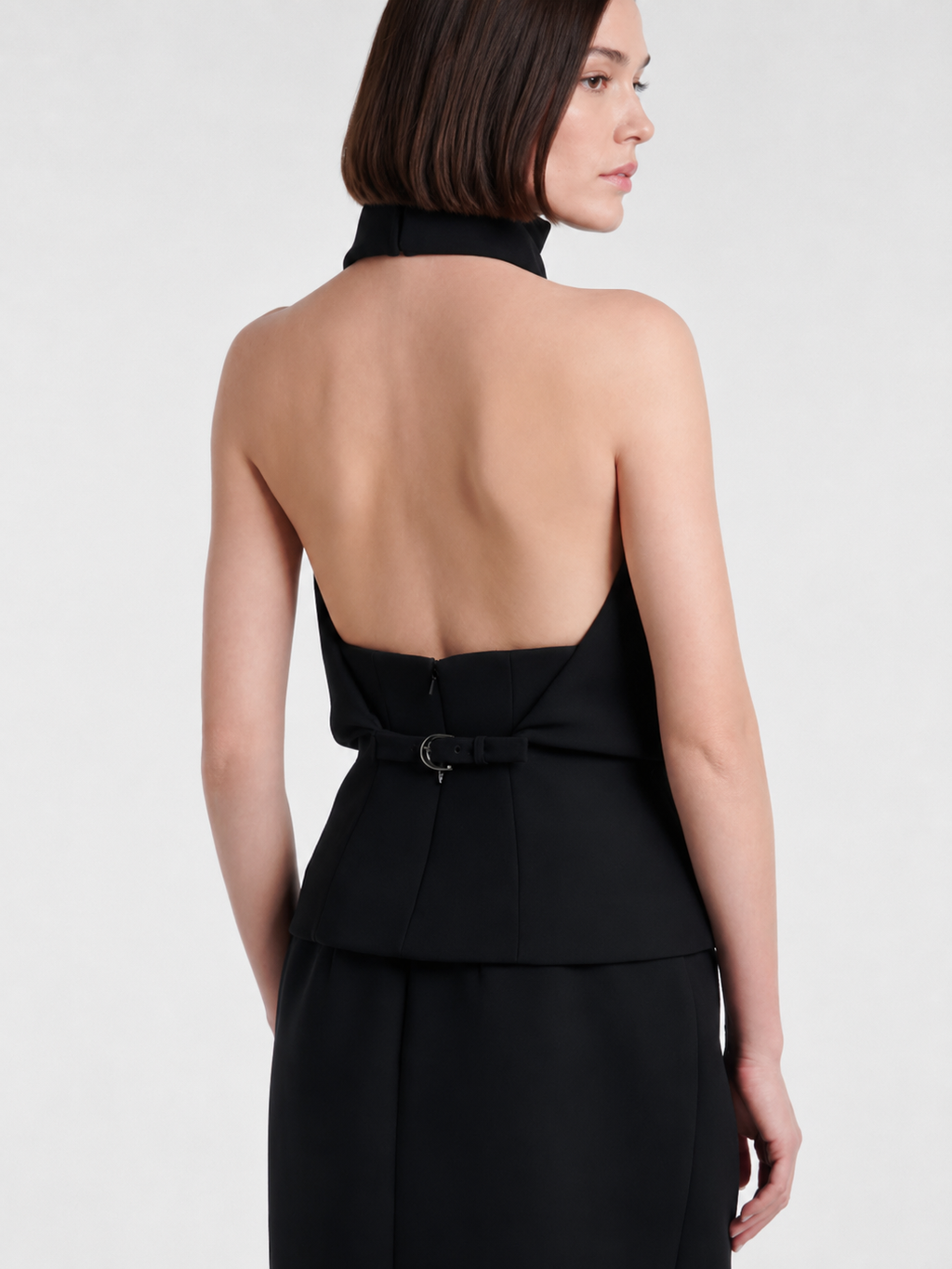 High Neck Open Back Peplum Top
