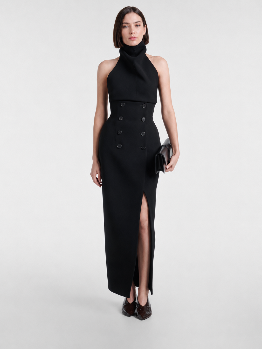 High Neck Open Back Peplum Top
