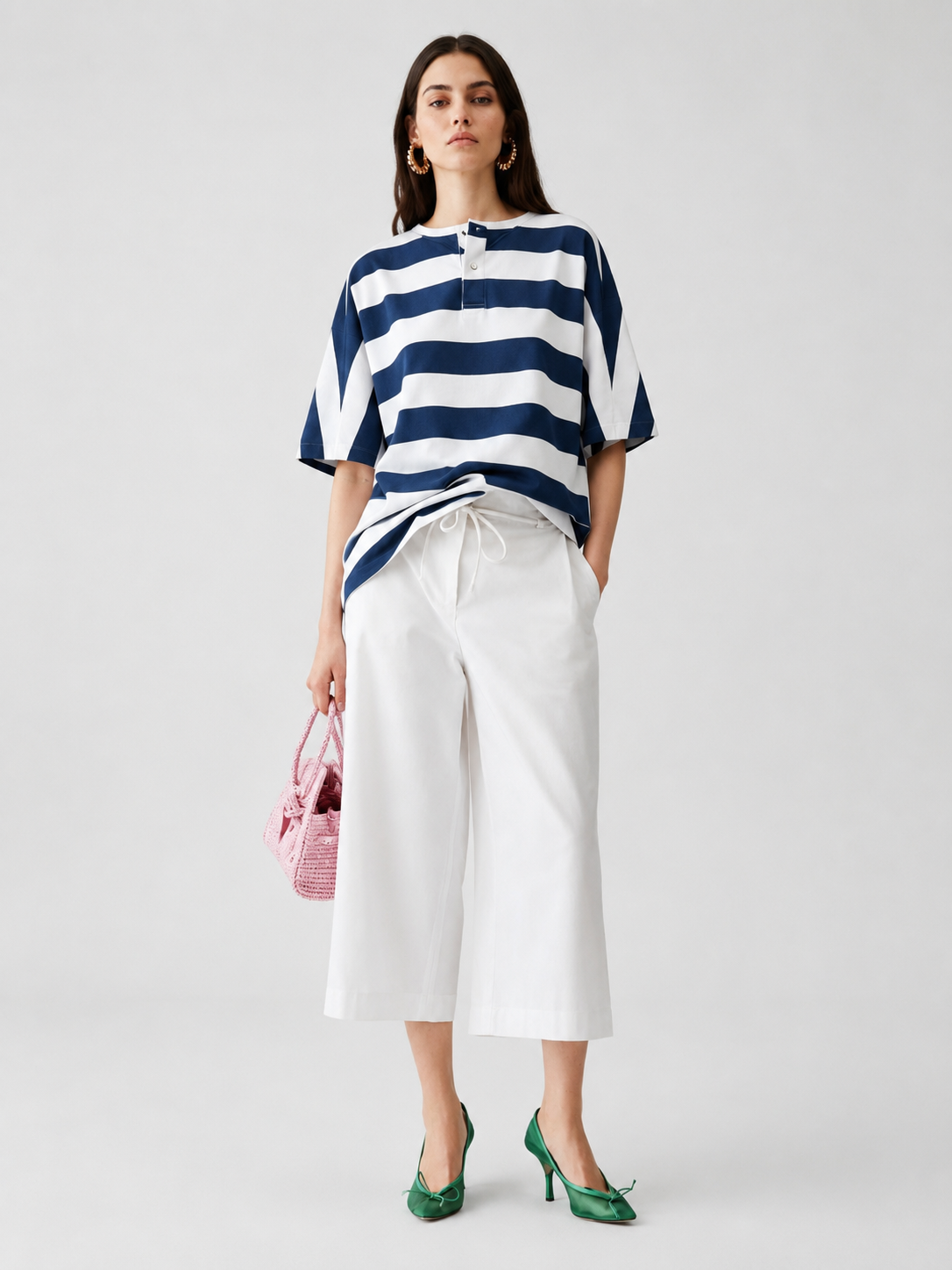 Navy Stripe Oversized Polo Tee