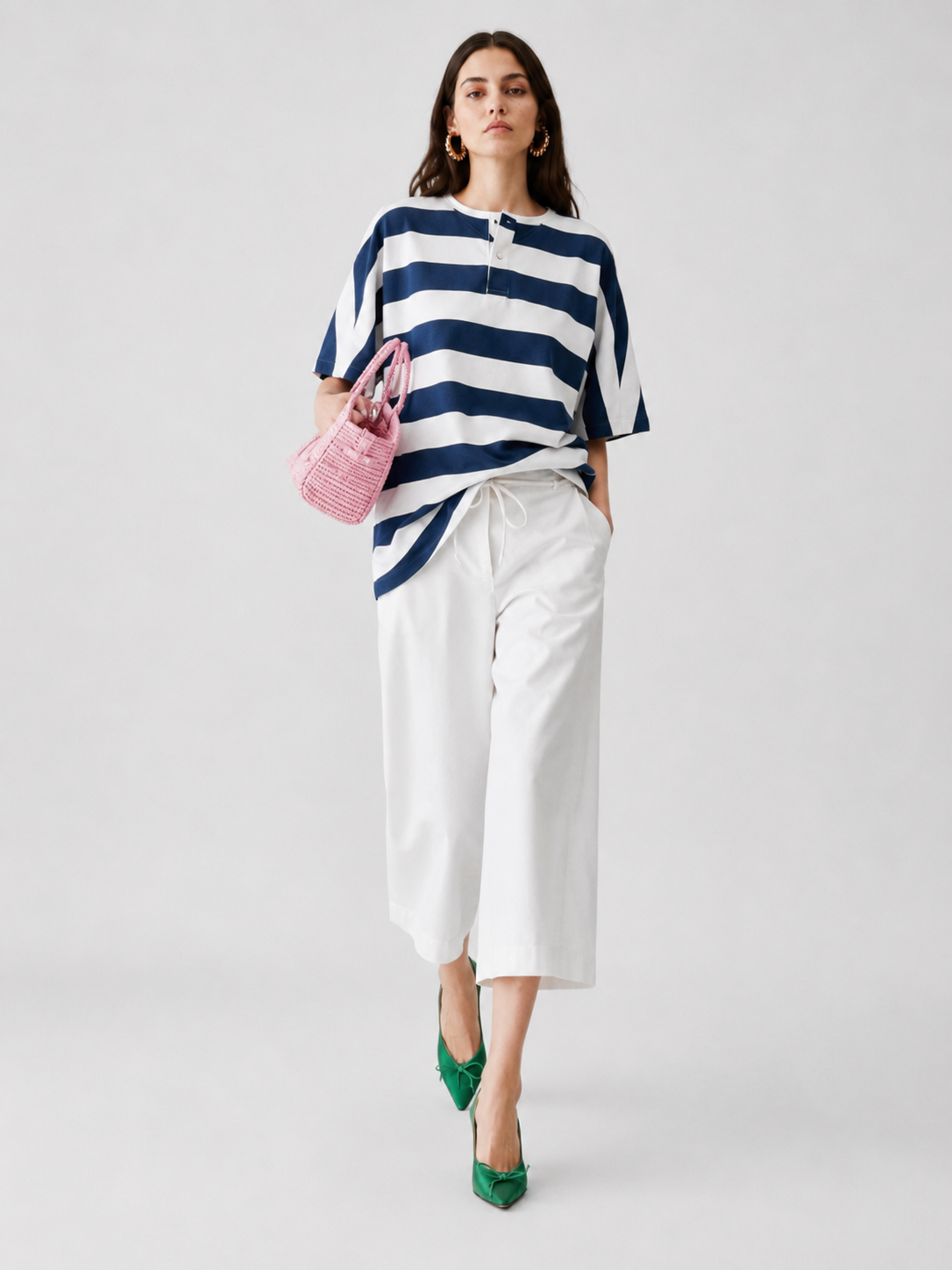 Navy Stripe Oversized Polo Tee