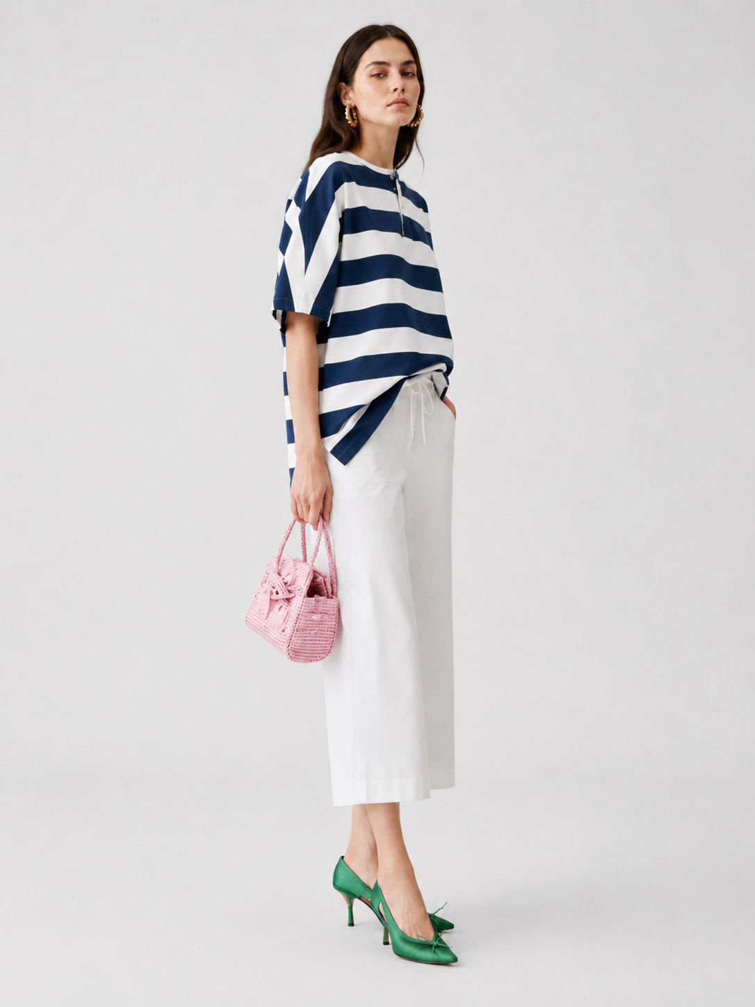 Navy Stripe Oversized Polo Tee