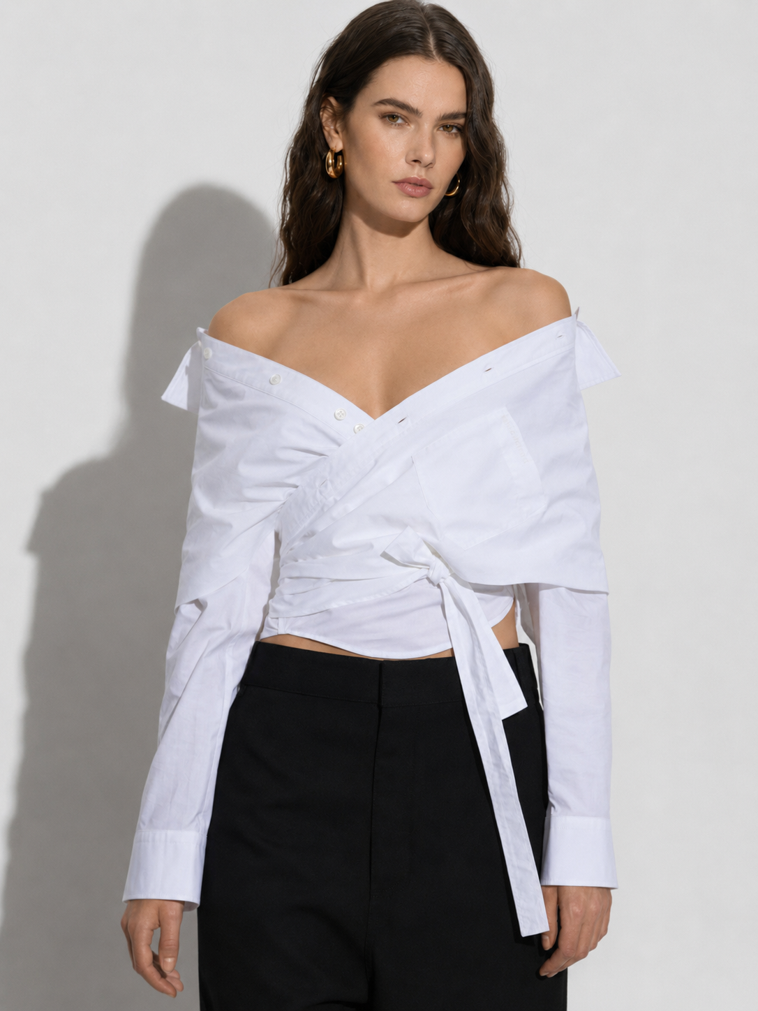 Off-Shoulder Wrap Shirt