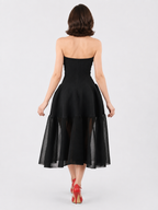 Black Strapless Mesh Midi Dress