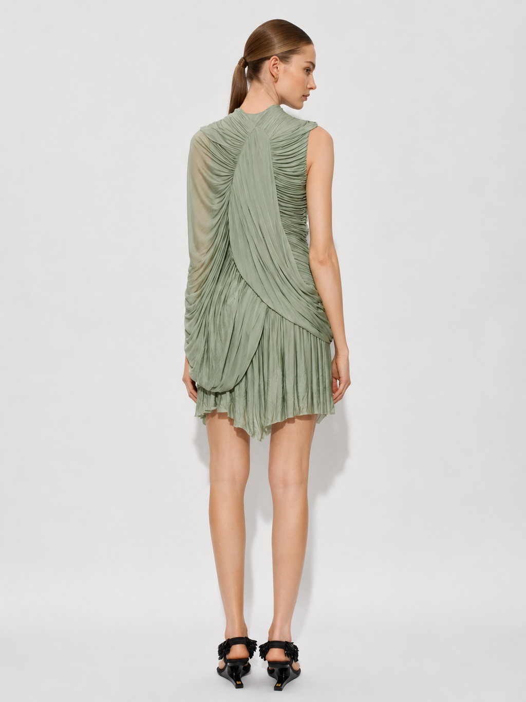 Asymmetric Ruched Draped Mini Dress