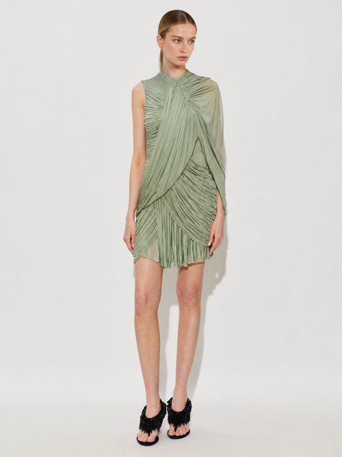Asymmetric Ruched Draped Mini Dress