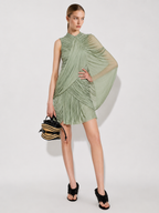 Asymmetric Ruched Draped Mini Dress