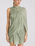 Asymmetric Ruched Draped Mini Dress