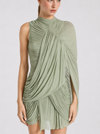 Asymmetric Ruched Draped Mini Dress
