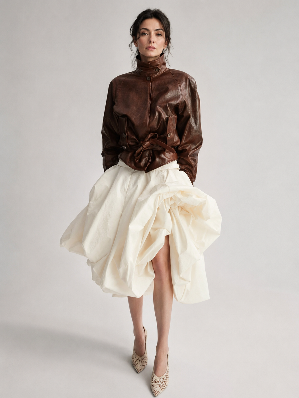 Sculptural Draped Midi Skirt