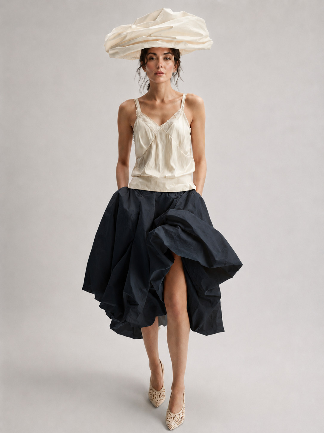 Sculptural Draped Midi Skirt