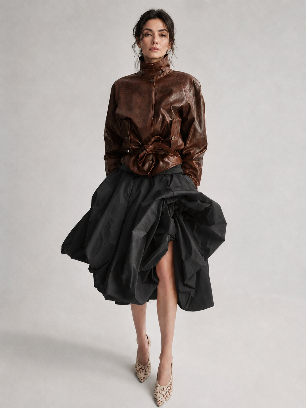 Sculptural Draped Midi Skirt