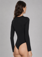 Crystal Brooch Ruched Long Sleeve Bodysuit
