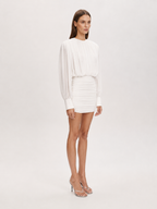 Ruched Blouson Long Sleeve Mini Dress
