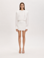 Ruched Blouson Long Sleeve Mini Dress