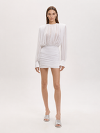 Ruched Blouson Long Sleeve Mini Dress