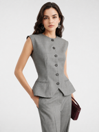 Structured Button-Front Peplum Vest Top