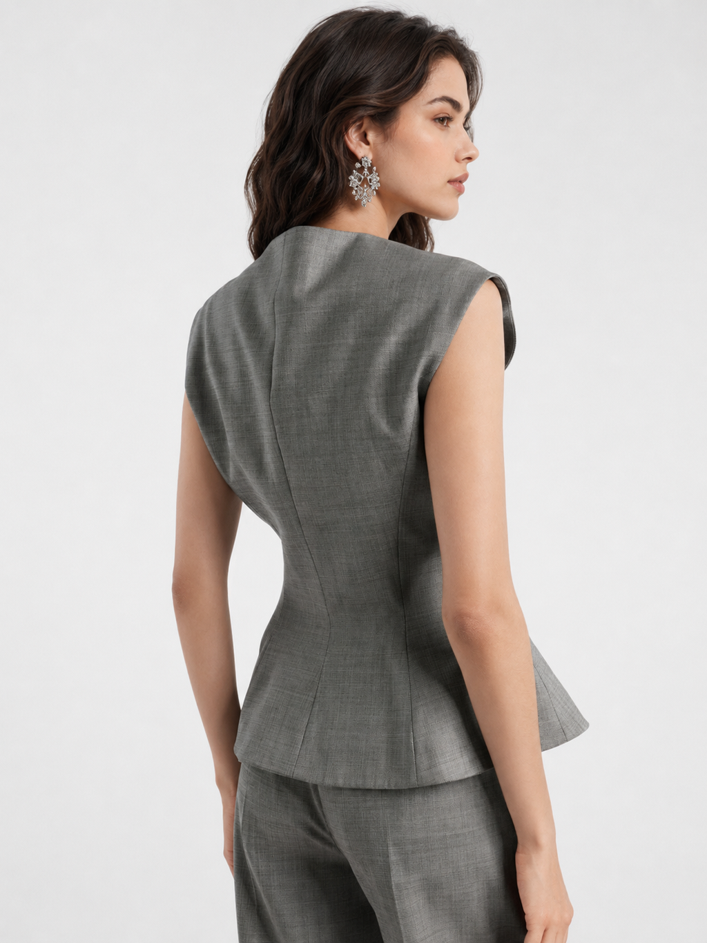 Structured Button-Front Peplum Vest Top