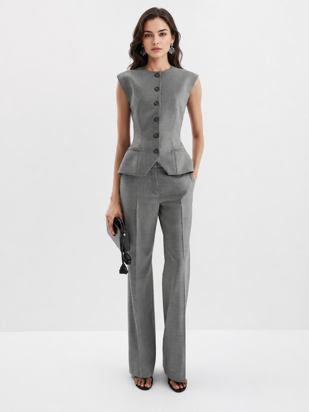 Structured Button-Front Peplum Vest Top