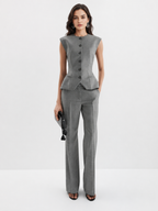 Structured Button-Front Peplum Vest Top