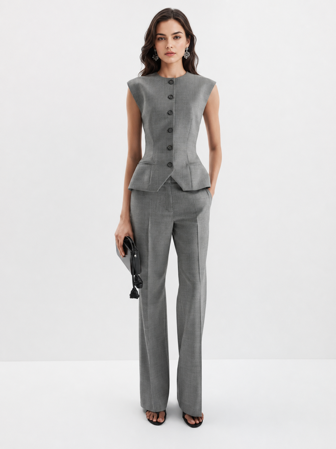 Structured Button-Front Peplum Vest Top