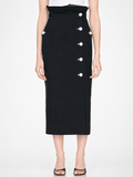 Contrast Button High-Waist Midi Skirt