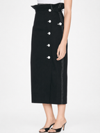 Contrast Button High-Waist Midi Skirt