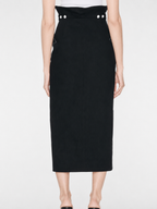 Contrast Button High-Waist Midi Skirt