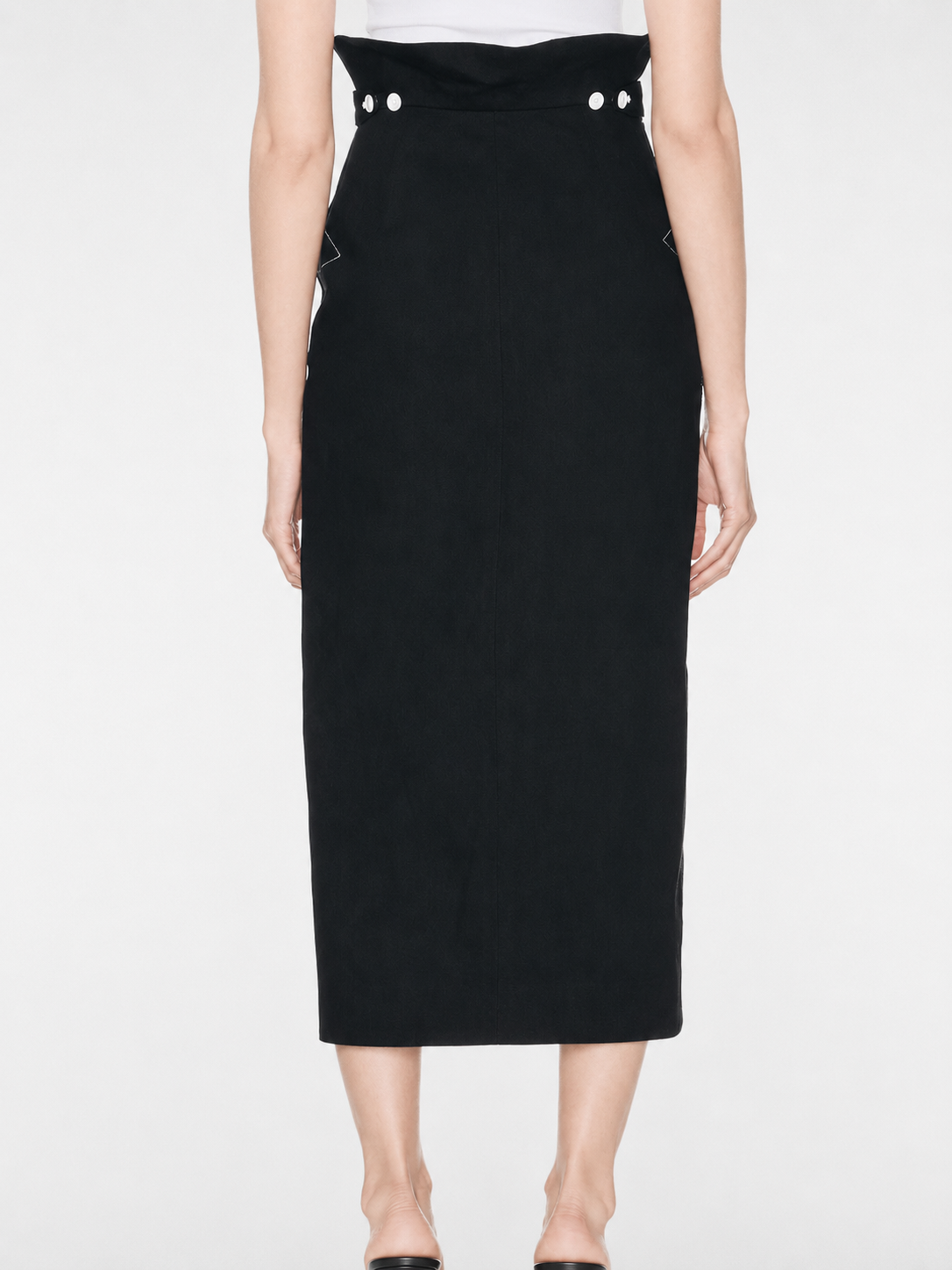 Contrast Button High-Waist Midi Skirt