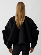Oversized Draped Cape Sleeve Black Top