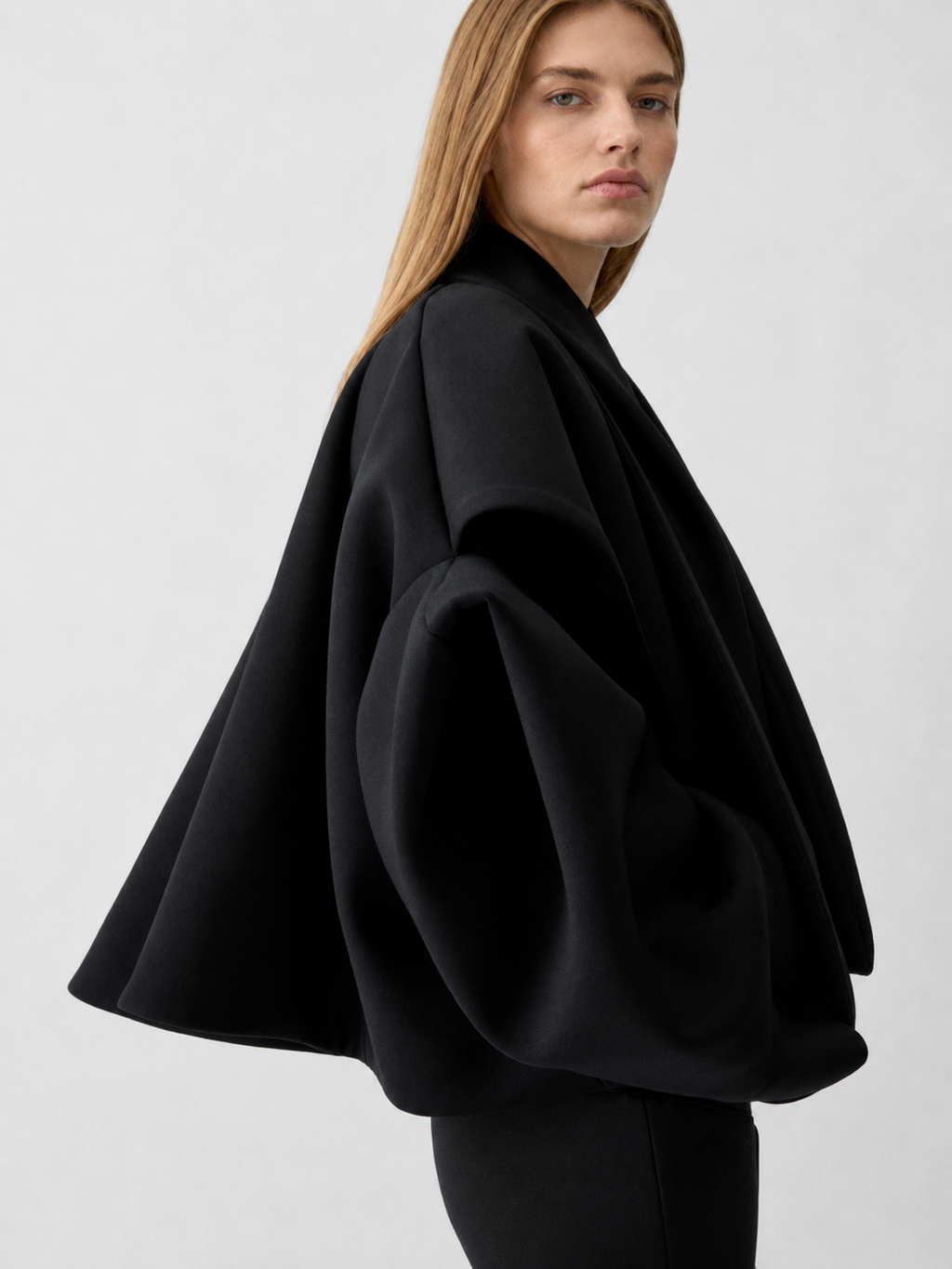Oversized Draped Cape Sleeve Black Top