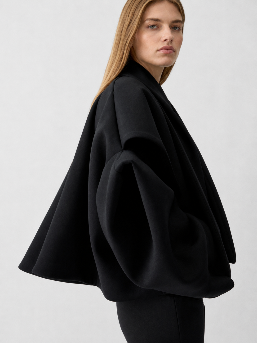 Oversized Draped Cape Sleeve Black Top