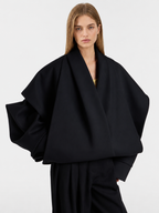 Oversized Draped Cape Sleeve Black Top