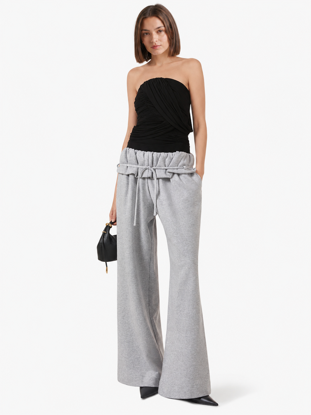 Ruffle Waist Wide Leg Pants