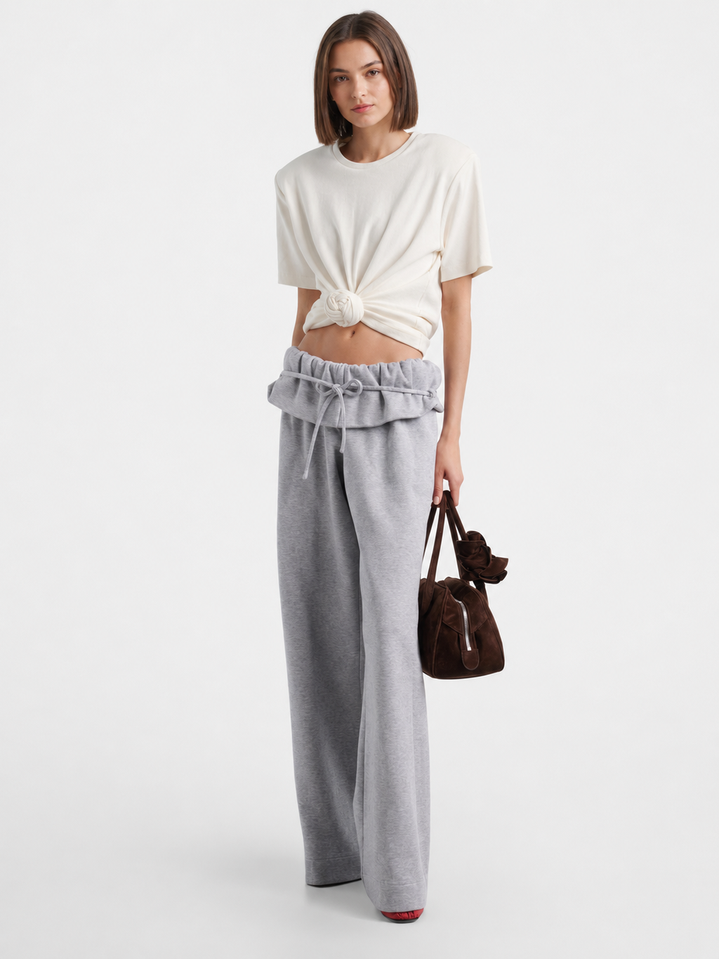 Ruffle Waist Wide Leg Pants