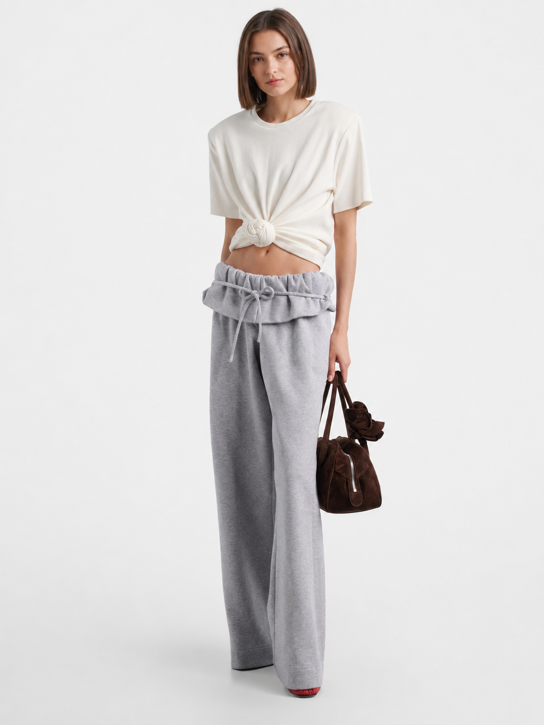 Ruffle Waist Wide Leg Pants
